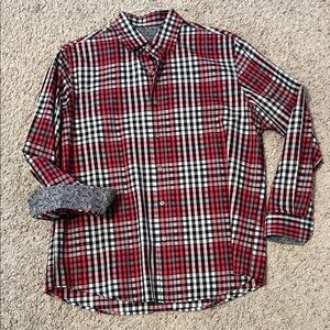 Tasso Elba Red Black White Plaid Casual Button-Down Shirt